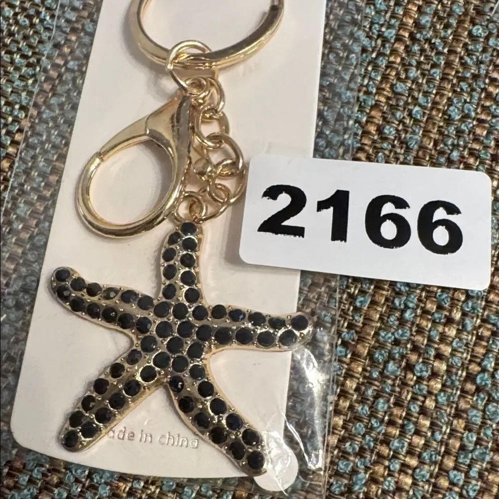 2166‎ Rhinestone Starfish Key Ring, Bag Charm